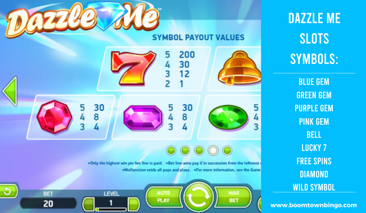 Dazzle Me Slots machine Symbols