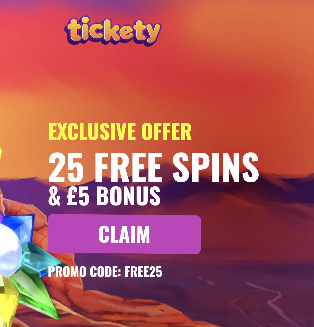 Tickety Bingo 25 Free Spins page